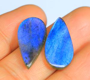 Atractivo par de cabujones de labradorita, piedras preciosas de labradorita llamativas azules genuinas, gemas pulidas sueltas y suaves para hacer joyas - Product Image 4