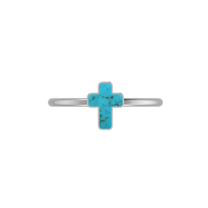 Bague empilable en argent sterling 925 en forme de croix avec turquoise, sertie en bélière, style classique, cadeau de fiançailles, d'anniversaire, de fête ou de mariage - Product Image 1