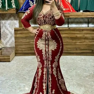 2024 superbe conception marron soie Caftan robe haute broderie travail cristal perles de verre séquences Dabka travail embellissements - Product Image 1