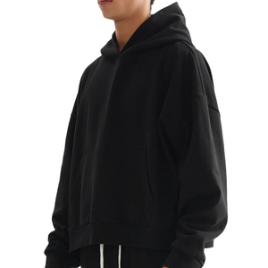 Sudadera con capucha para hombre, estilo cropped, oversize, de corte holgado, con estampado en relieve, de felpa francesa, con capucha grande, de peso pesado y hombros caídos - Product Image 3