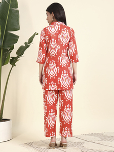 Premium Cotton Knitting Floral Button Pattern Above Knee Slit Summer Shirt Palazzo <b>One</b> Set Women | Breathable | Casual Ethnic - Product Image 6