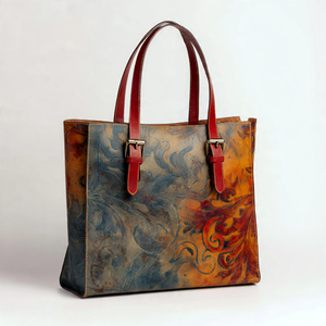 OEM Tie Dye Leather Tote Bags Women Vintage Leather Hand Bag Shoulder Messenger Printed Tote Bas - Product Image 5