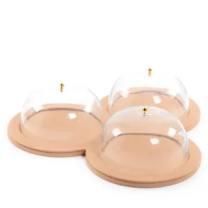 Ensemble de 3 dômes alimentaires en cuir et en verre Design simple Vaisselle élégante pour le dessert Outils de cuisine sûrs - Product Image 5