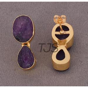 Boucles d'oreilles pendantes en laiton plaqué or 18 carats de haute qualité, serties de labradorite, faites à la main, accessoires de mode chrétiens pour mariage - Product Image 3