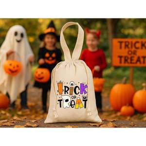 Halloween Trick Treat <b>Bag</b> Canvas Drawstring Kids Party Favor Gift Craft <b>Packaging</b> <b>Bags</b> - Product Image 1