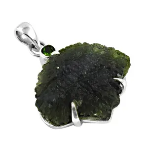 Colgante de Plata 925 con Piedra Natural de Moldavita, Estilo Bohemia, Engaste Solitario, Unisex, para Uso Diario - Product Image 3
