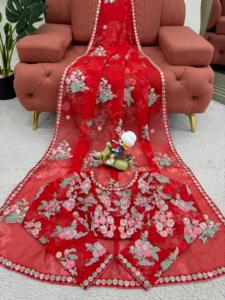 Sari en Georgette lourd avec travail de fil et de sequins, impression numérique, chemisier assorti, prêt à porter, luxe - Product Image 5