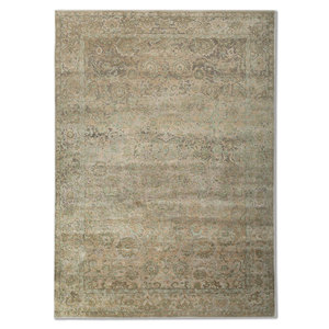 Tapis en laine et soie noué à la main Aurora Blue AKWS-13037 pour salon, motif rectangulaire médaillon fait main, patchwork abstrait - Product Image 1