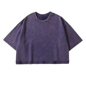 Blankl 100% algodón camisetas recortadas de gran tamaño para mujer Casual sólido manga corta Camisetas negro piedra lavado Top recortado Tops recortados - Product Image 1