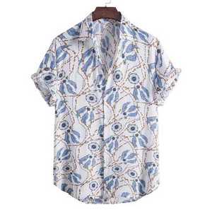 Camisa con estampado de estilo étnico para hombre, ropa de algodón y lino con solapa, botón alto, Vintage, pantalones cortos de manga, sublimación hawaiana - Product Image 2