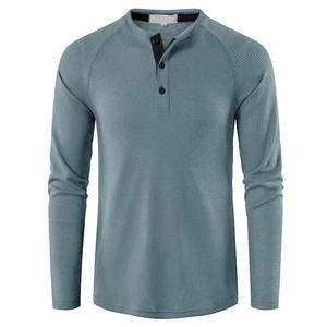 Camiseta Nueva de Otoño e Invierno para Hombre, Camiseta de Manga Larga de Color Sólido, Camiseta Henry con Cuello en V para Hombre - Product Image 2