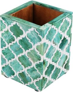 Organizador de portalápices de lujo hecho a mano con diseño de incrustaciones de hueso Material de madera y resina personalizado para almacenamiento de lápices - Product Image 1