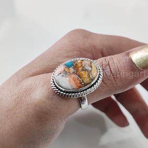 Bague femme huître naturelle cuivre Turquoise pierre précieuse décembre pierre de naissance Simple bande bijoux faits à la main 925 bague en argent Sterling - Product Image 2