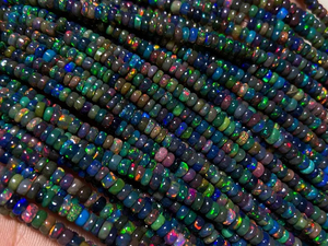 High Quality AA Grade <b>Black</b> Opal Welo Ethiopian Natural Multi-Fire Fire Beads 4-7mm Roundel Shape Third Party Appraised Jewelry - Product Image 5