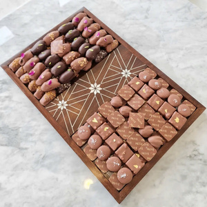 2024 Ramadan & Eid Cadeaux Bohème Chic Nacre Incrustation Plateau Rond En Bois pour Présentoir Au Chocolat Et Dessert Servir - Product Image 6