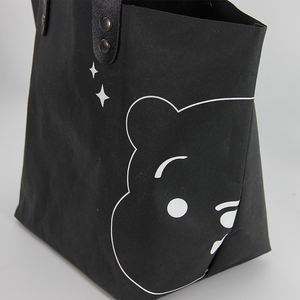 Toile Mode Rayé À Lacets Fermeture Fourre-Tout Sac PU Poignée Étanche Réutilisable Duffle Enduit Lettre Shopping Épicerie Durable - Product Image 5