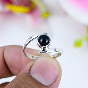 Anillo solitario de Plata de Ley 925 Unisex, piedra preciosa de ónix negro Natural, joyería fina de diseñador minimalista Vintage para boda - Product Image 2