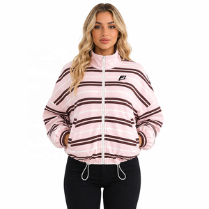 Custom Unisex Striped <b>Zip</b> <b>Up</b> <b>Jacket</b> Stand Collar Long Sleeve Casual Windbreaker Drawstring Hem Relaxed Fit Streetwear Hoodies - Product Image 1