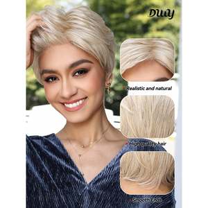 DWY Women's Short Blonde Straight Synthetic Lace Front <b>Wig</b> High Temperature Fiber High Quality Natural Style Transparent Bangs - Product Image 6