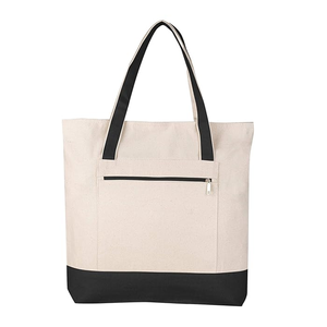 Bolsas de playa de lona de algodón duradero orgánico biodegradables 100% con asa de transporte al hombro y bolsillo con cierre de cremallera adjunto - Product Image 2