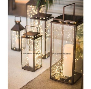 Lanterne à bougie suspendue de conception attrayante éclairage de table de noël lanternes noires décoratives en verre clair et en métal - Product Image 2