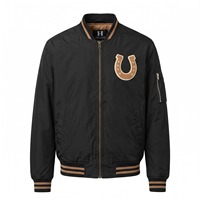 Blouson Bomber en Nylon Personnalisé pour Homme avec Patch Chenille, Doublure en Satin Fer à Cheval, Style Rodeo Western Streetwear, Coupe Décontractée/Boxy, Vente en Gros OEM