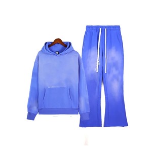 Pantalones de chándal acampanados negros 100% chándal liso acampanado personalizado con Pantalones niños chándal lavado ácido Sudadera con capucha y conjunto de sudaderas - Product Image 1