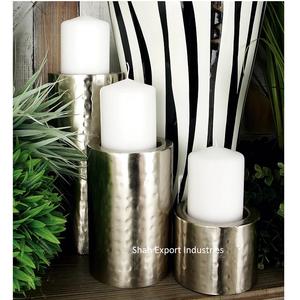 Bougeoir pilier en métal martelé de conception américaine pour la décoration de la maison et du mariage pilier cylindrique en argent - Product Image 2