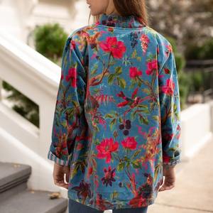 Fabricante y venta al por mayor Kimono de terciopelo Kimono de algodón Robe Jacket Short Velvet cardigan short kimono jacket Bird print - Product Image 4
