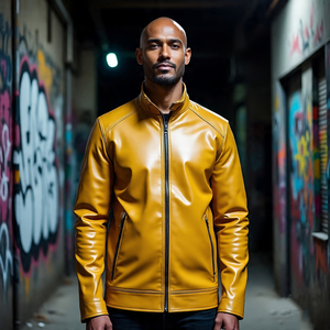 Chaqueta de cuero genuino de motorista con cuello vuelto de ajuste regular para Hombre | Chaquetas de cuero de piel de oveja de moda para invierno informal para hombre - Product Image 6