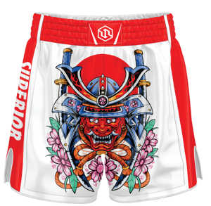 กางเกงชกมวย MMA คุณภาพสูงสำหรับผู้ชาย ความยาวขาใน 6 นิ้ว พิมพ์ลายแบบ Sublimation ระบายอากาศได้ดี ยืดหยุ่นสูง สปอร์ต ผลิตจากโพลีเอสเตอร์ 100% - Product Image 2