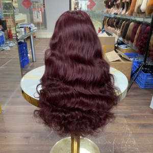 Factory Supplier 13x4 Lace 24 Inch Ocean Wave Raw Vietnamese Hair Wigs 99j Wholesale Bulk Sale Full <b>Thick</b> Hair Mass - Product Image 3