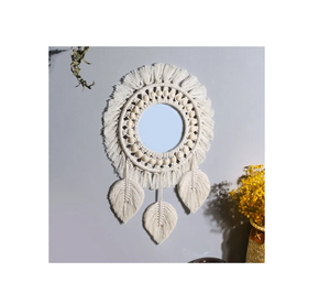 Miroir mural en macramé de forme ronde moderne finition naturelle décoration de Noël décorative colorée - Product Image 2