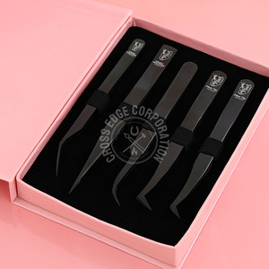 Pinzas Premium para Extensión de Pestañas con Punta de Fibra, Curvadas, Clásicas, Rectas, de Volumen, Finas, con Agarre Antideslizante, Herramienta de Precisión Negra - Product Image 3