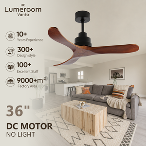 Ventilador de Techo de 36 Pulgadas Sin Luz, Aspas de Madera Sólida, Motor DC Reversible, Control Remoto, para Dormitorio y Sala de Estar, Disponible en EE. UU. - Product Image 1