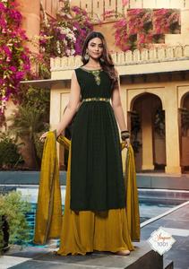 ชุดคุर्ติผ้าจอร์เจต์ทอลายแฟนซี พร้อมงานปักลายคัตลีแบบดั้งเดิม ผ้าจอร์เจต์เนื้อหนา สำหรับงานปาร์ตี้ ขายส่ง - Product Image 4