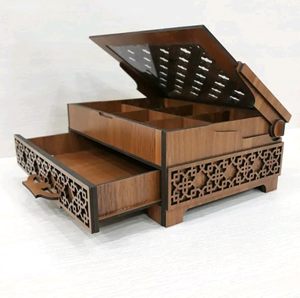 Caja organizadora multiusos de madera antigua con cajón, 6 compartimentos, collares, pendientes, pulseras, anillos, relojes, artículo de regalo - Product Image 3