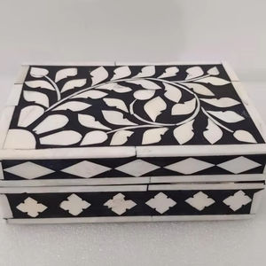 Boîte à bijoux de vadrouille Boîte à bijoux de meilleure qualité en incrustation d'os pour cadeau Boîte en bois à bijoux en incrustation d'os indien de nombreuses couleurs - Product Image 1