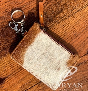 Porte-monnaie et porte-cartes en cuir avec porte-clés, nouveaux arrivages de vrais cheveux faits à la main - Product Image 1