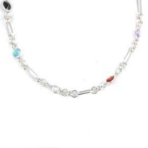 Collar de Plata de Ley 925 con Cuentas y Cadena de Clip con Piedras de Colores de 49 cm, Accesorio de Moda para Mujer - Product Image 3