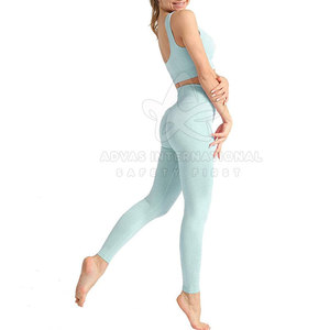 Conjunto de Yoga para mujer de alta calidad personalizado bajo MOQ ropa deportiva transpirable patrón sólido cierre con cordón 2 piezas Spandex/poliéster - Product Image 2