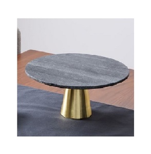 Support à gâteau en pierre fait main à un étage en marbre avec couvercle, porte-gâteau rond et présentoir de table à dessert, support en bois - Product Image 4