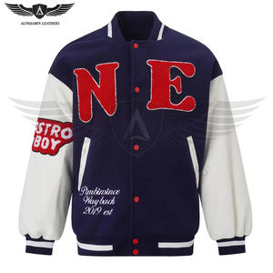 Long boutonné à col personnalisé avec vente en gros, nouveau style de vestes universitaire de baseball universitaire à manches en cuir de bon fournisseur - Product Image 1