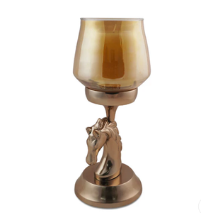 Décoration d'intérieur : Porte-bougie de luxe en métal de qualité avec cheval en métal et verre - Product Image 4