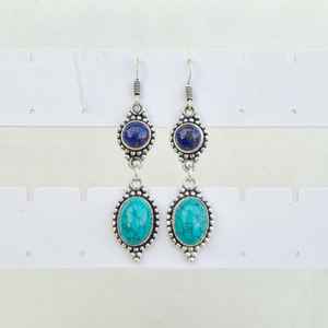 Boucles d'oreilles en turquoise lapis-lazuli multi-pierres plaquées argent, boucles d'oreilles pendantes en cristal, bijoux bohèmes faits à la main, cadeau pour elle - Product Image 5