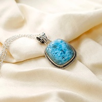 925 Sterling Silber Verschluss Echter Larimar Dominikanischer Anhänger Handgefertigte Modische Gliederkette Halskette Unisex Indischer Hersteller