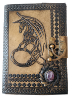 Diario de Cuero Genuino Dungeons & Dragons, Diario Personal Hecho a Mano Vintage con Dragón Grabado en Relieve con Piedra, Cuaderno de Notas, Regalo