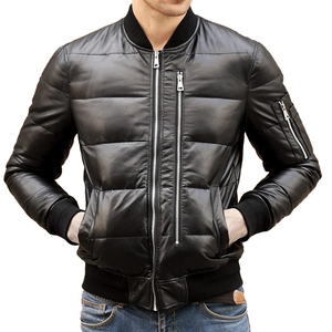 Chaqueta acolchada de cuero de diseñador hecha a mano para hombre OEM estilo de invierno personalizado con cuello levantado tendencia cálida y resistente al viento - Product Image 1