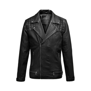Chaqueta de Motociclista de Cuero para Hombre, Acolchada con Diseño de Diamantes, Cuello Camisero, Cierre de Cremallera, Estilo Moto Biker - Product Image 1