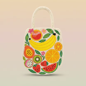 Bolso de Mano con Cuentas de Frutas Tropicales Mixtas, Patrón de Paisaje Bordado, Bolso Vibrante para Vacaciones de Verano, Accesorio de Moda, Lavado a Mano - Product Image 1